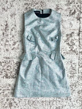 PASKAL Shimmer Sparkly Tweed Peplum Sheath Aqua Blue Silver Prom/Wedding Dress